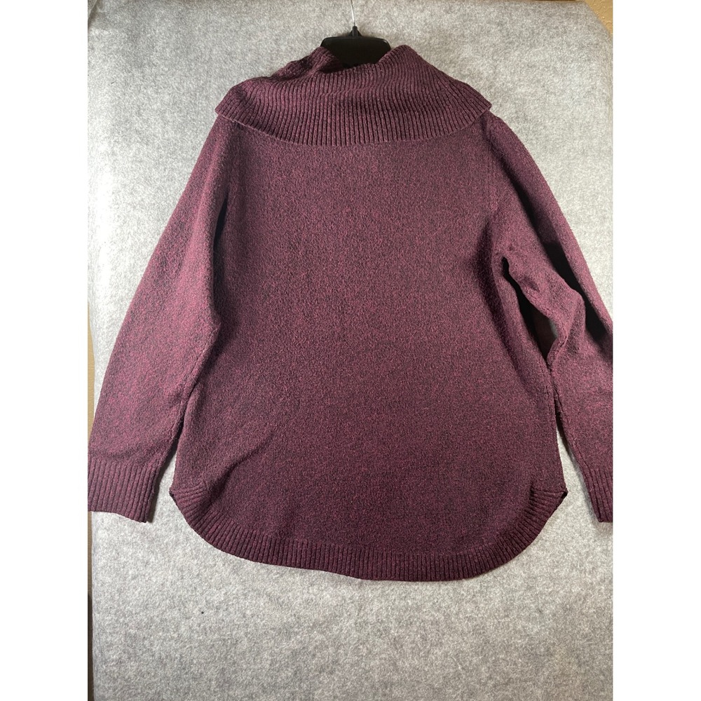 Tahari Womens XL Cowl Neck Sweater Burgundy Marl Knit Long Sleeve Curved Hem - Picture 5 of 7